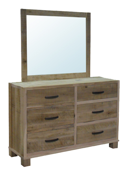 Backwoods 6 Drawer Dresser with Landscape Mirror in unfinished rustic wormy maple