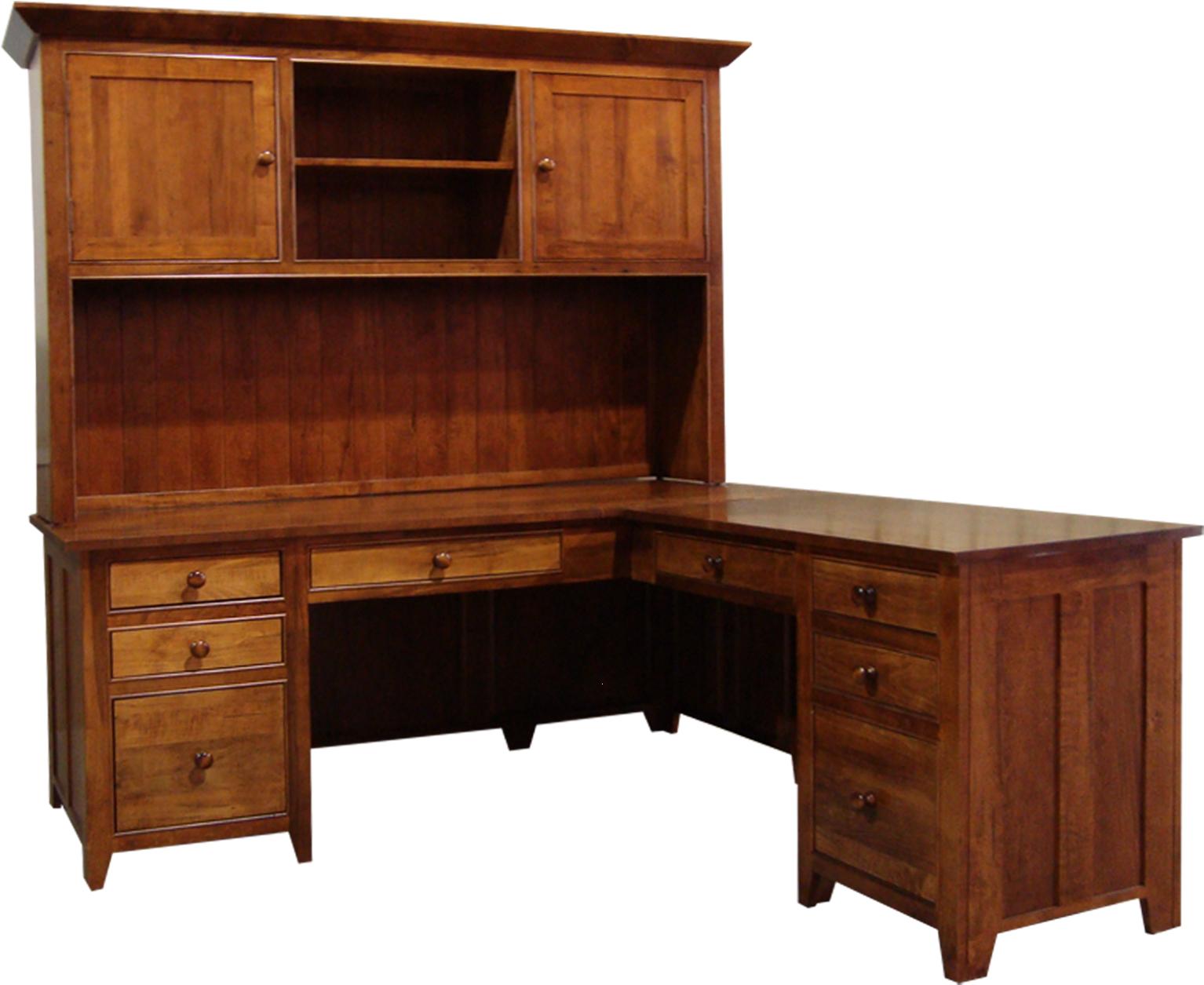 A Series Corner Office Desk with Hutch in Brown Maple